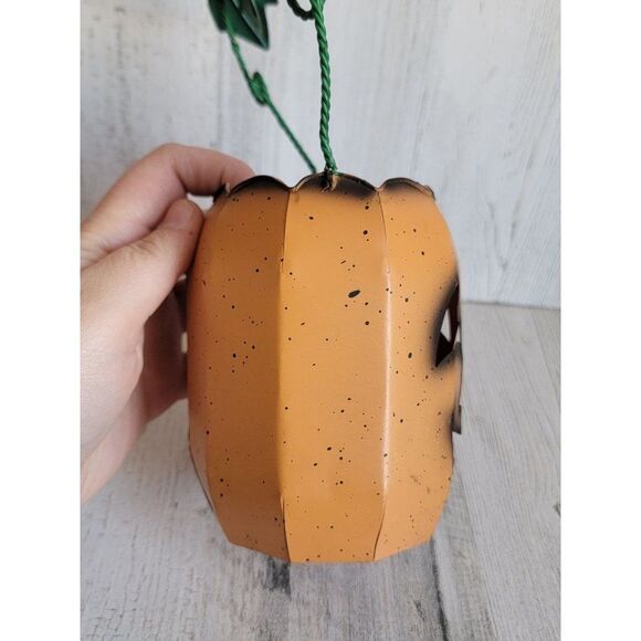 Tin tea light holder AS IS speckled Jack O'Lantern Halloween - Picture 4 of 10